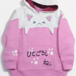 Cute Cat Hoodie for Girls – Pink & White