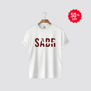 "SABR" Calligraphy Print White Cotton T-Shirt for Men