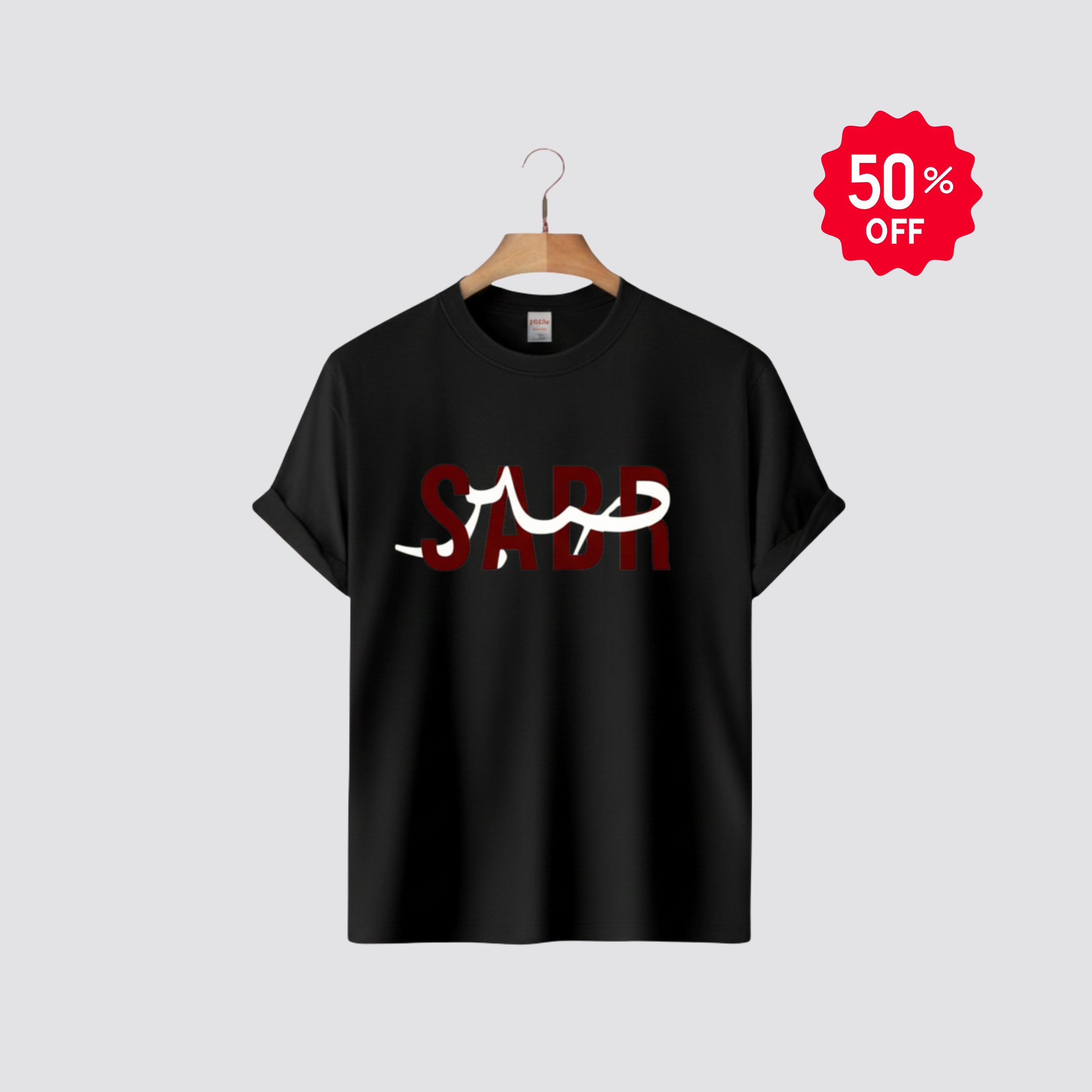 "SABR" Calligraphy Print Black Cotton T-Shirt for Men