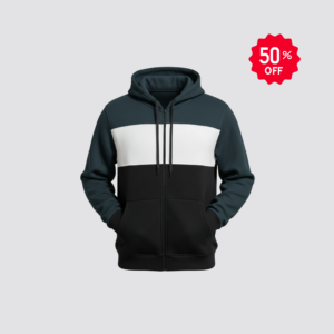 Basic Color-Block Zip-Up Hoodie For Men