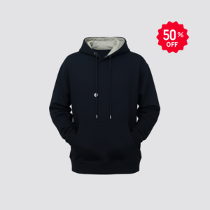 Solid Navy Blue Pullover Hoodie with Contrast Hood Lining